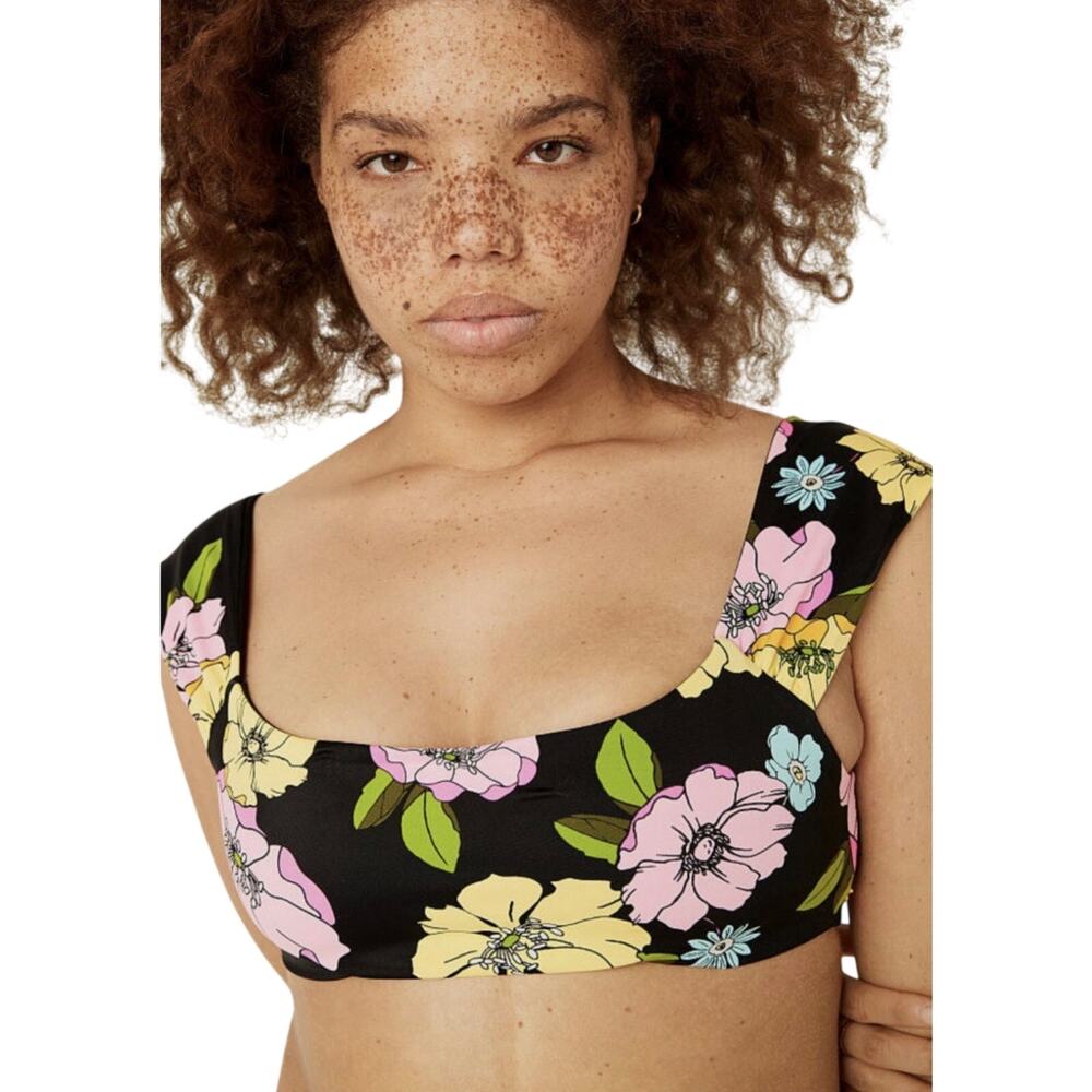 Victoria Secret PINK Floral Print Reversible Cap Sleeve Bikini Top Medium